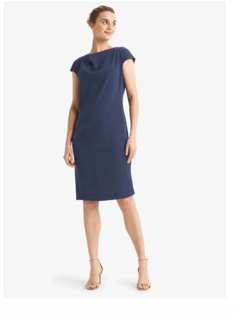 M.M. LAFLEUR Gayle Textured Cowl Neck Cap Sleeve Sheath Dress Navy, Size 8